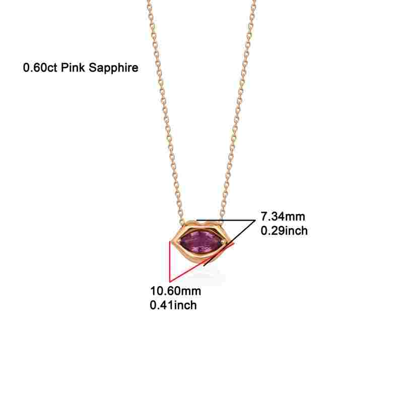 Pink Sapphire '' Kiss '' Solid Gold Necklace